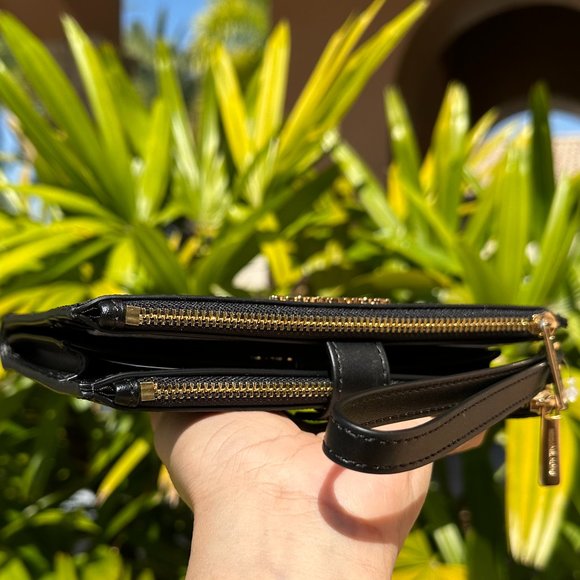 Michael Kors Jet Set Travel Large Double Zip Wallet MK Graphic Logo Brown Black - Picture 5 of 10